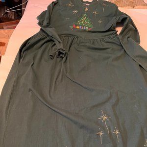 Vintage 1990's Viva Hand Painted Christmas Long Dress Orange,Ca. Darker Green